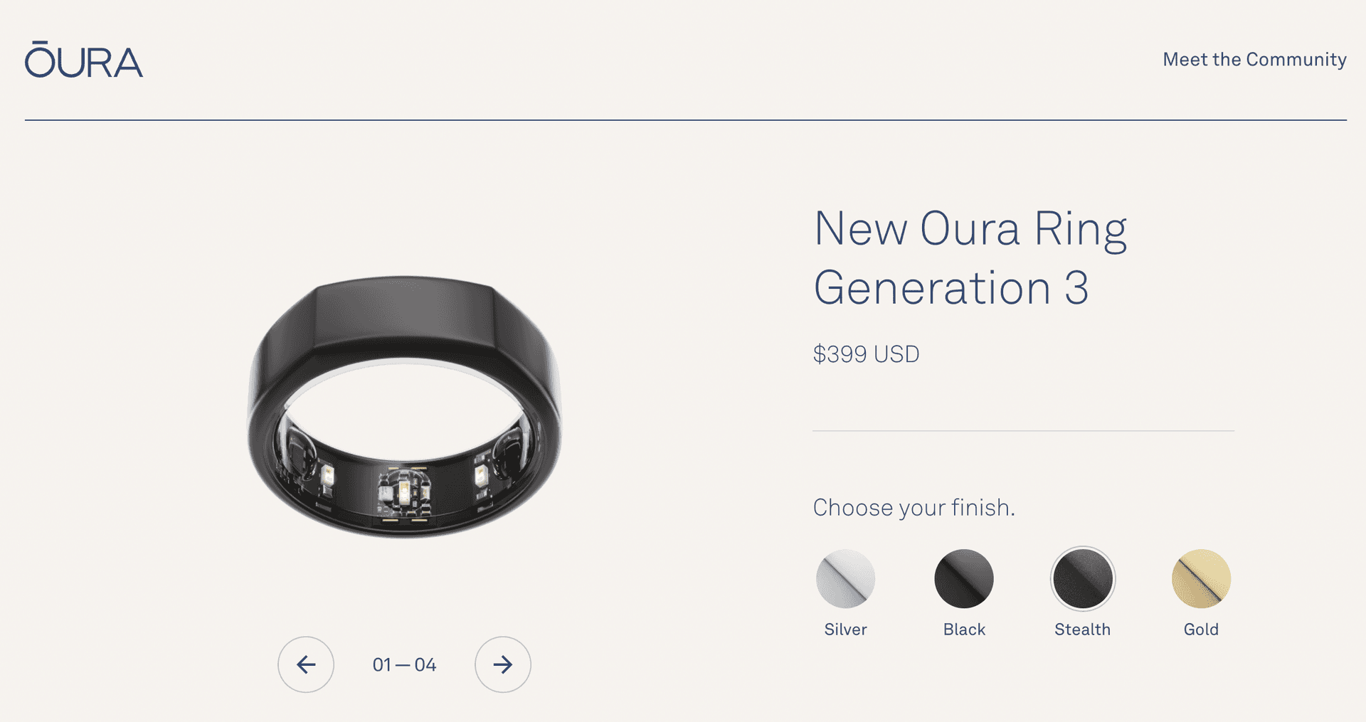 ステンレスカラーの Oura Ring 