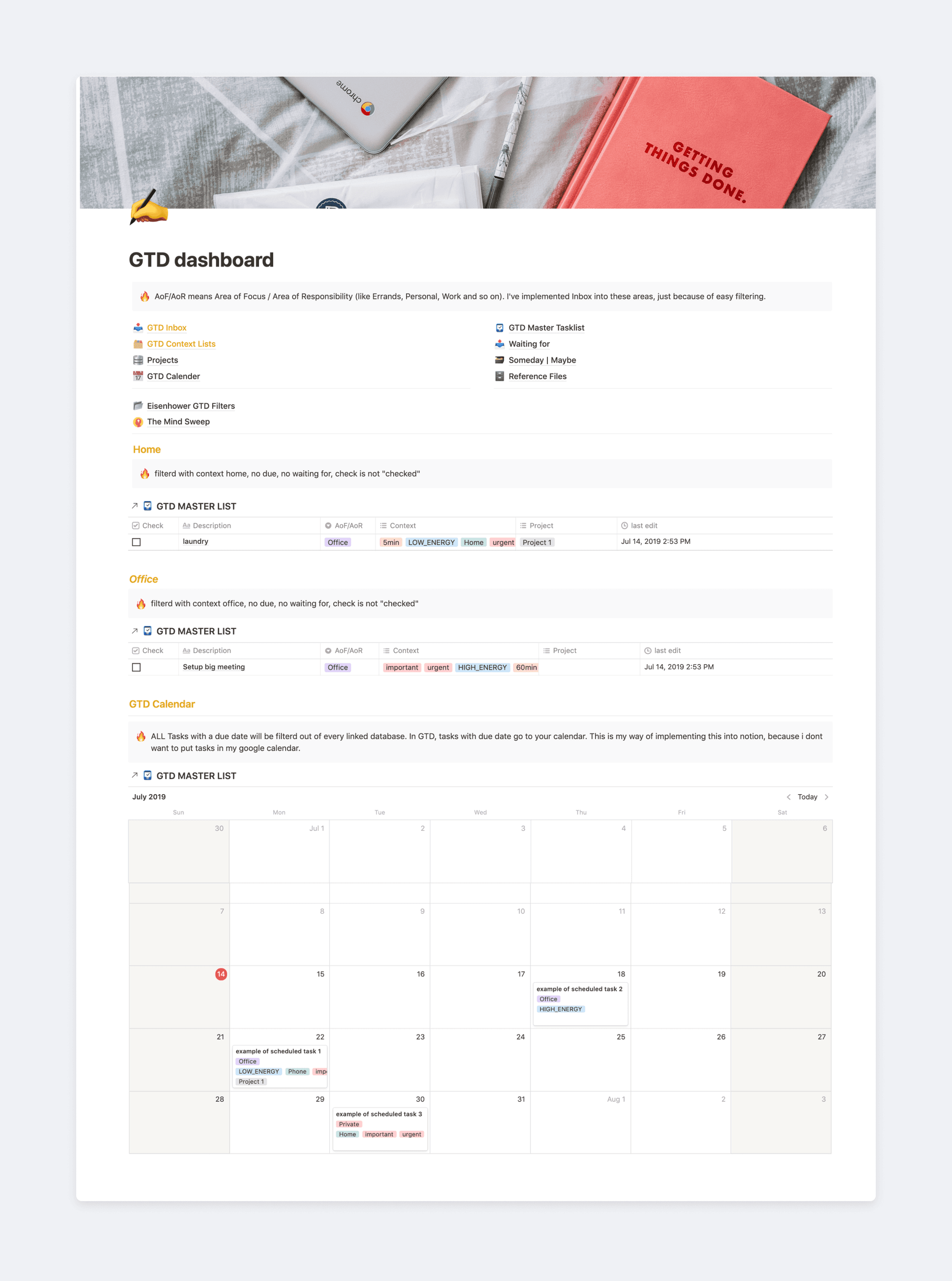 Notion GTD dashboard